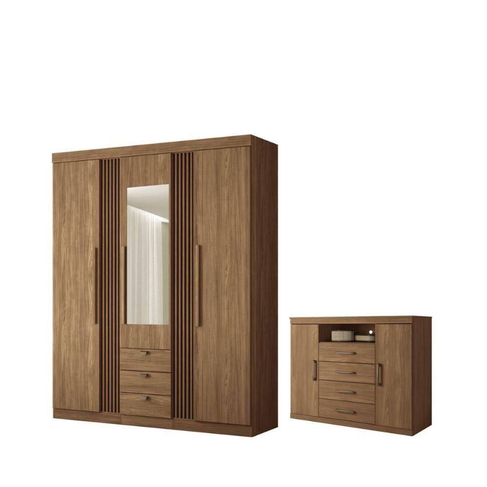 Kit Guarda Roupa Espelho E Cômoda Denver Jatoba