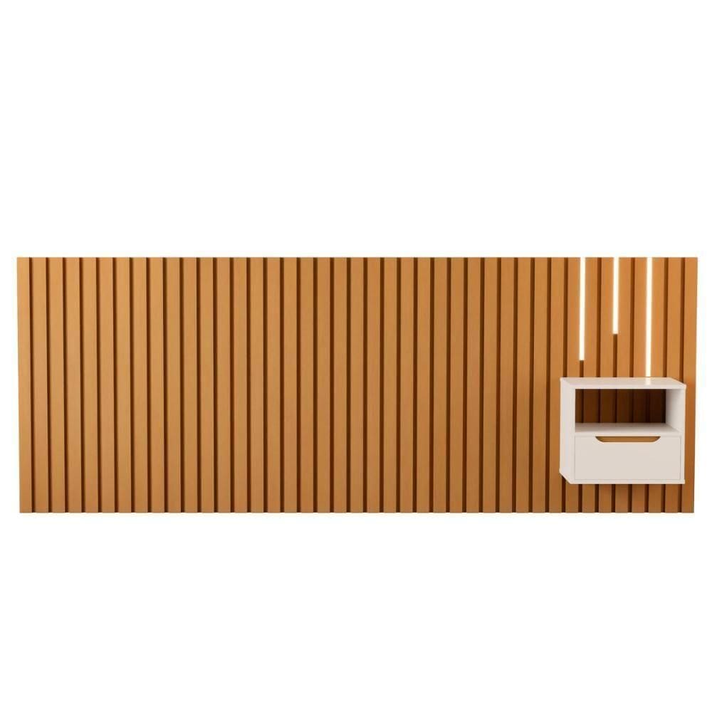 Cabeceira Com Mesa De Cabeceira E Led Maiori Nature Pérola
