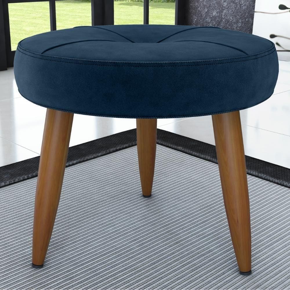 Puff Redondo Para Sala Davi Veludo Azul