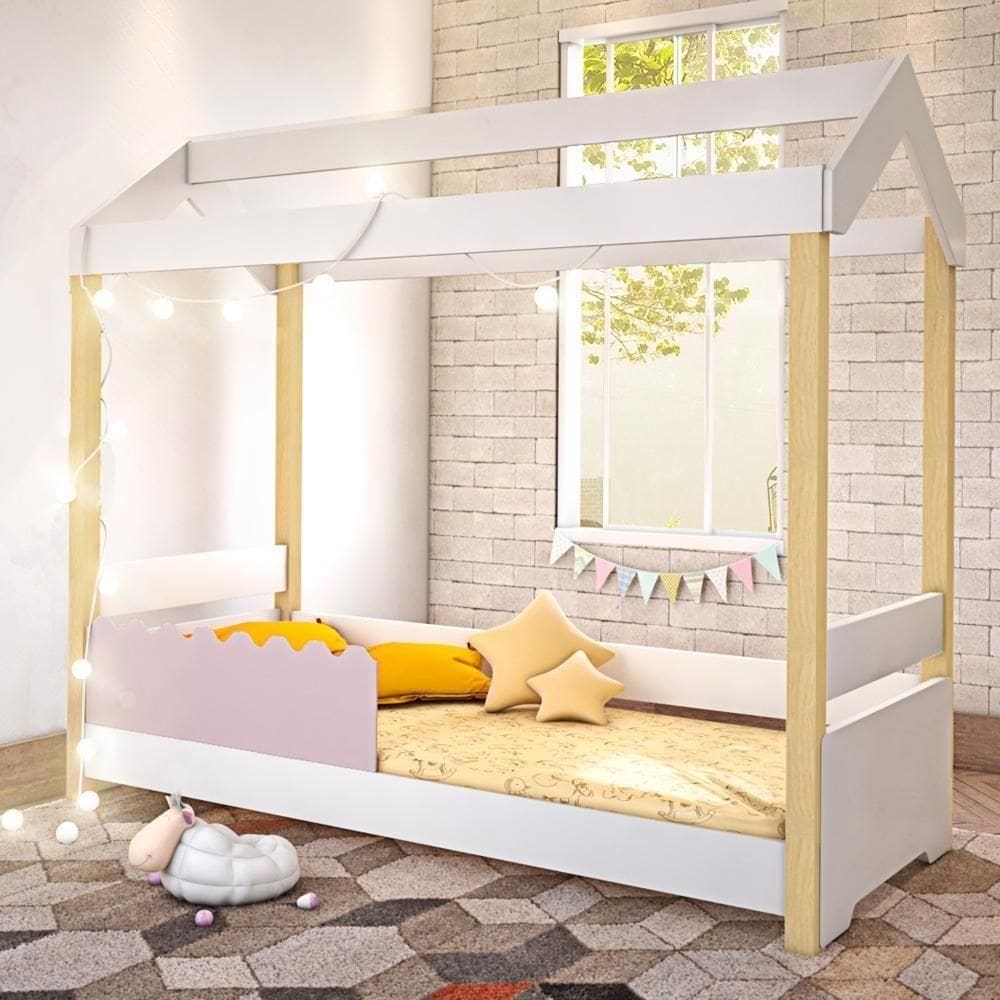 Cama Jéssica Solteiro Branco/rosê Com Led E Colchão
