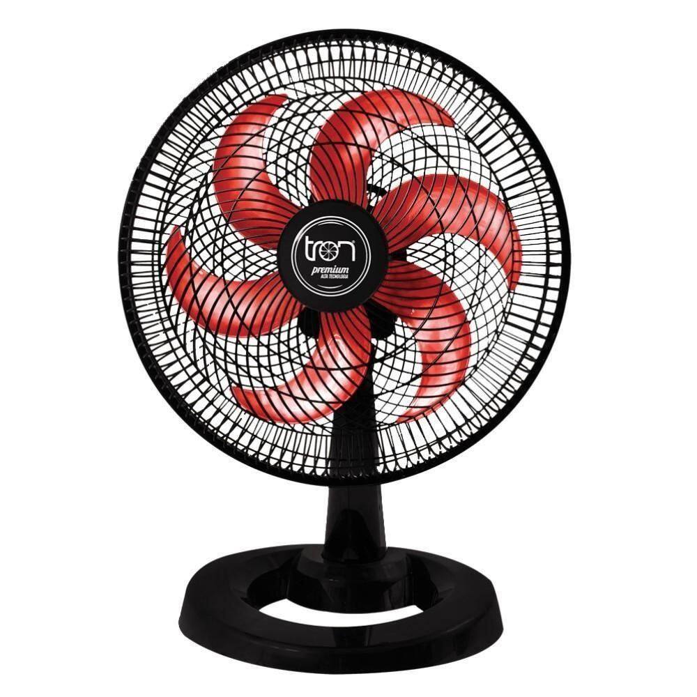 Ventilador Mesa Lorena Preto Oscilante 110V Pás Vermelha