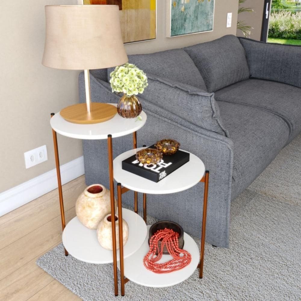 Conjunto De Mesa Para Sala De Estar Cannes Branco-bronze