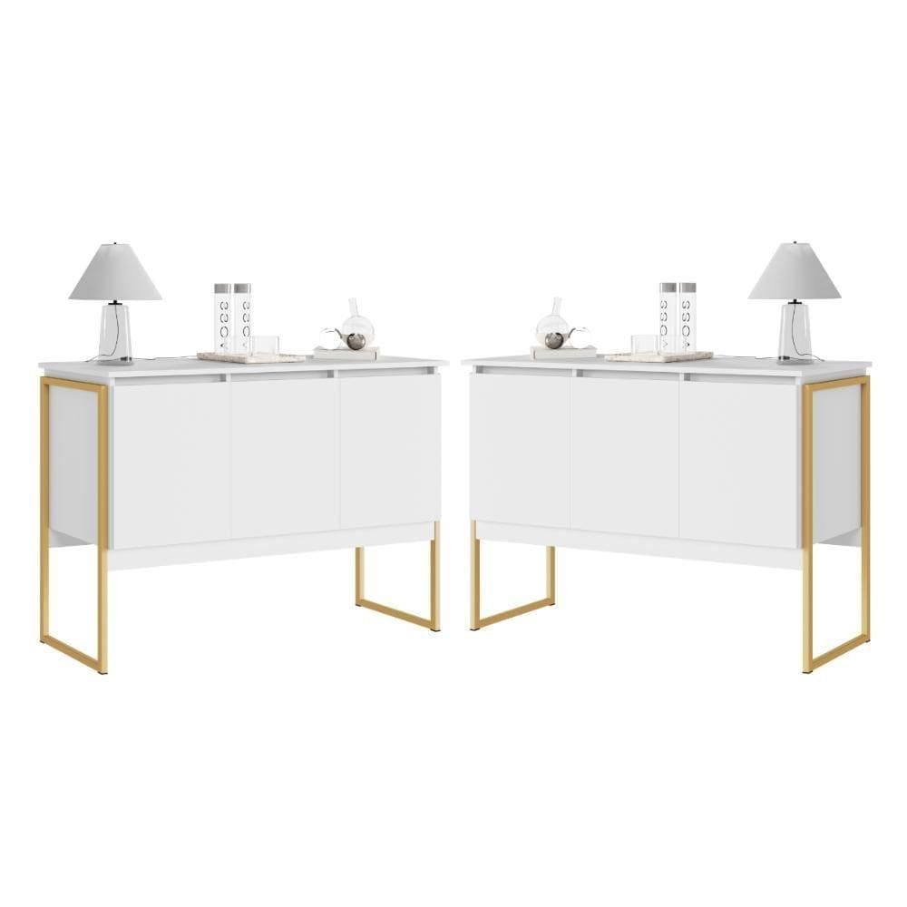Conjunto De Buffets Industriais Milão Branco Dourado