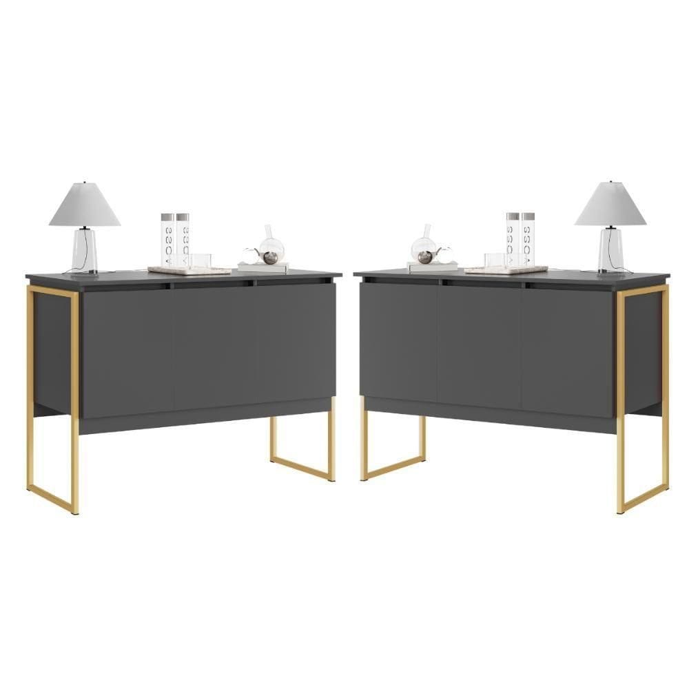 Conjunto De Buffets Industriais Milão Preto Dourado