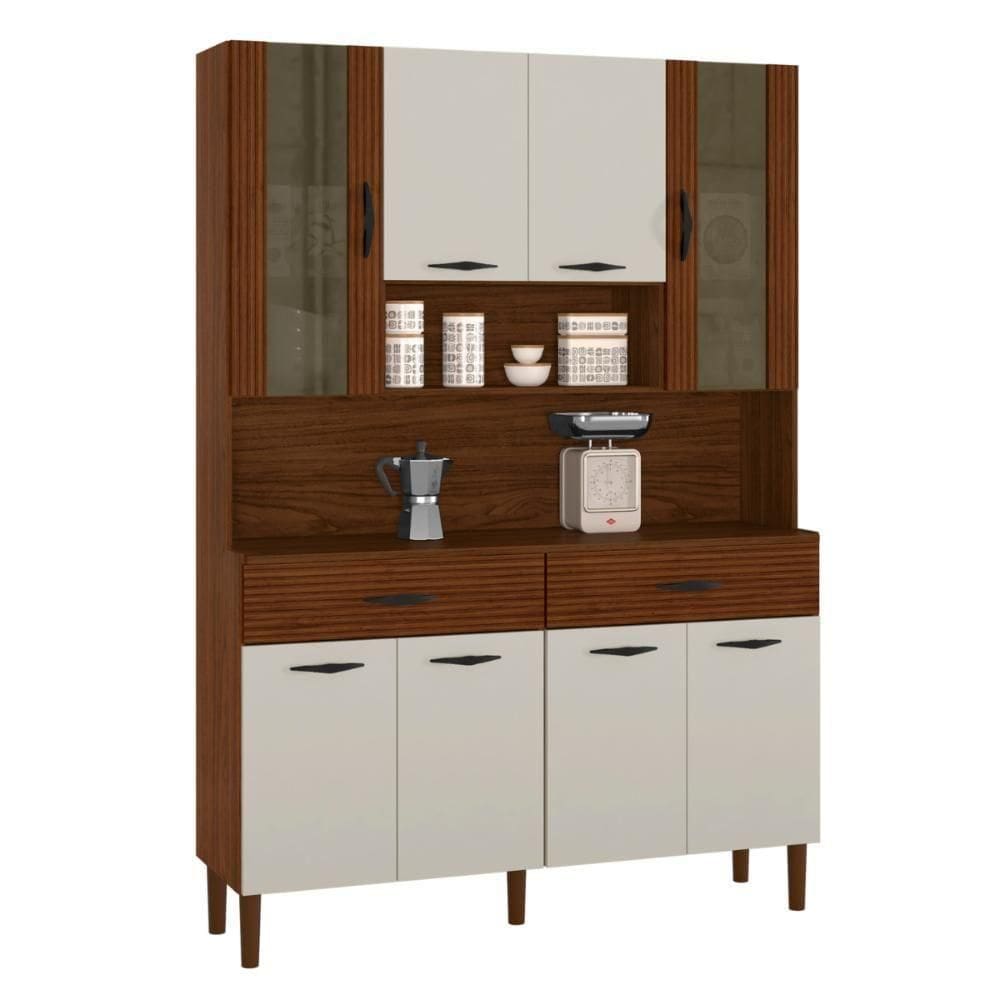 Armário De Cozinha Com 2 Gavetas Pisa Off White Nogueira