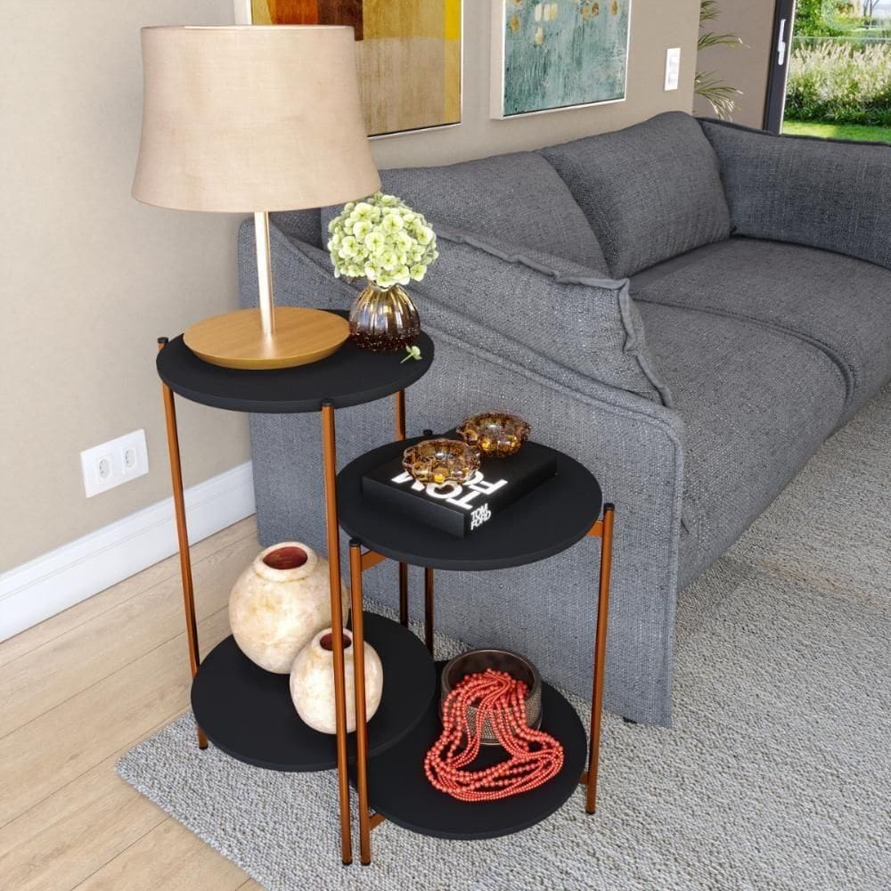 Conjunto De Mesa Para Sala De Estar Cannes Preto Bronze