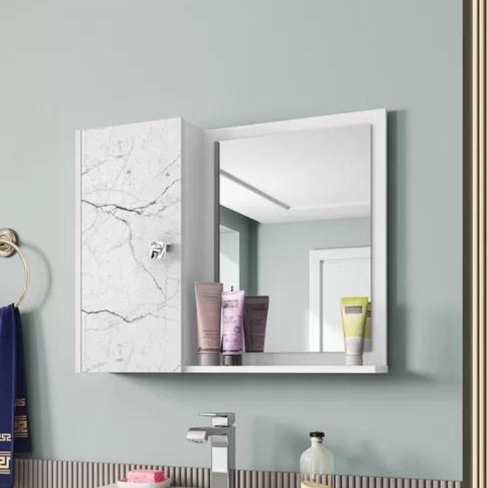 Espelheira Para Banheiro Com 1 Porta Porto Branco Carrara