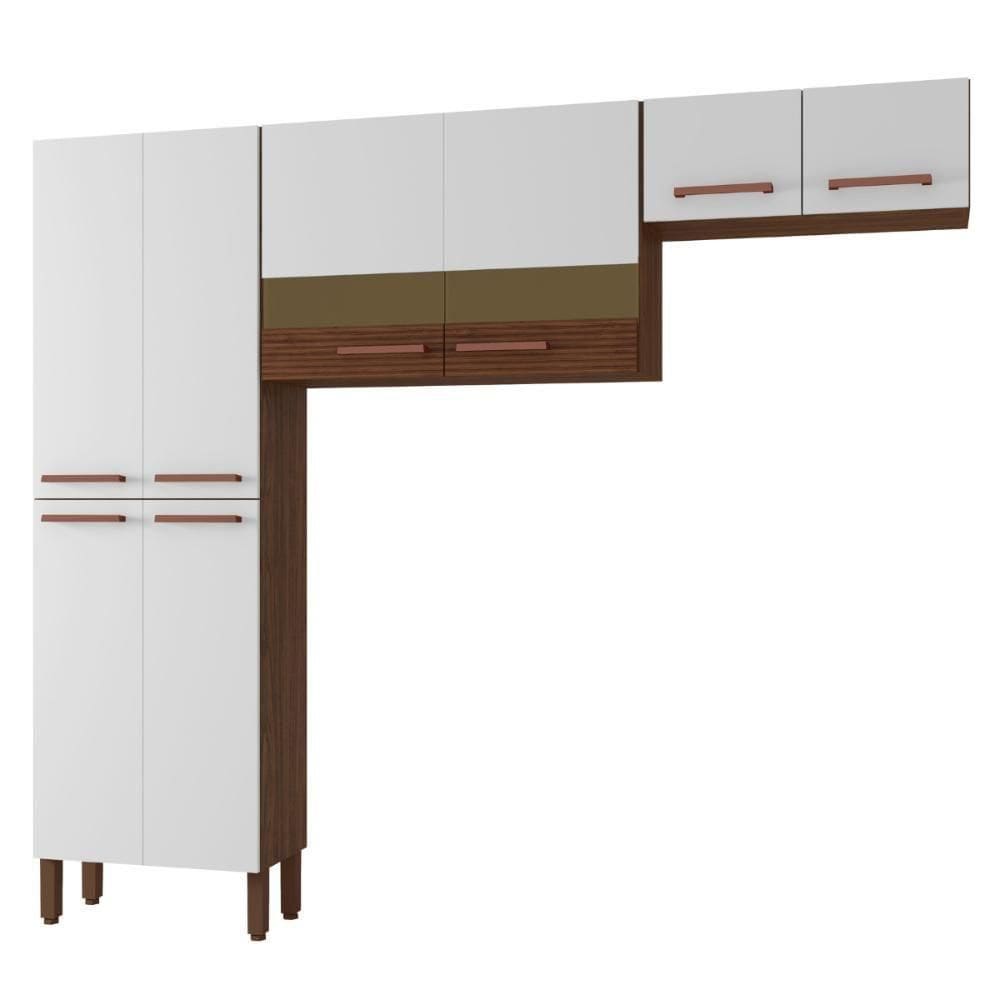 Kit De Cozinha 8 Portas Lile Branco Nogueira Ripado