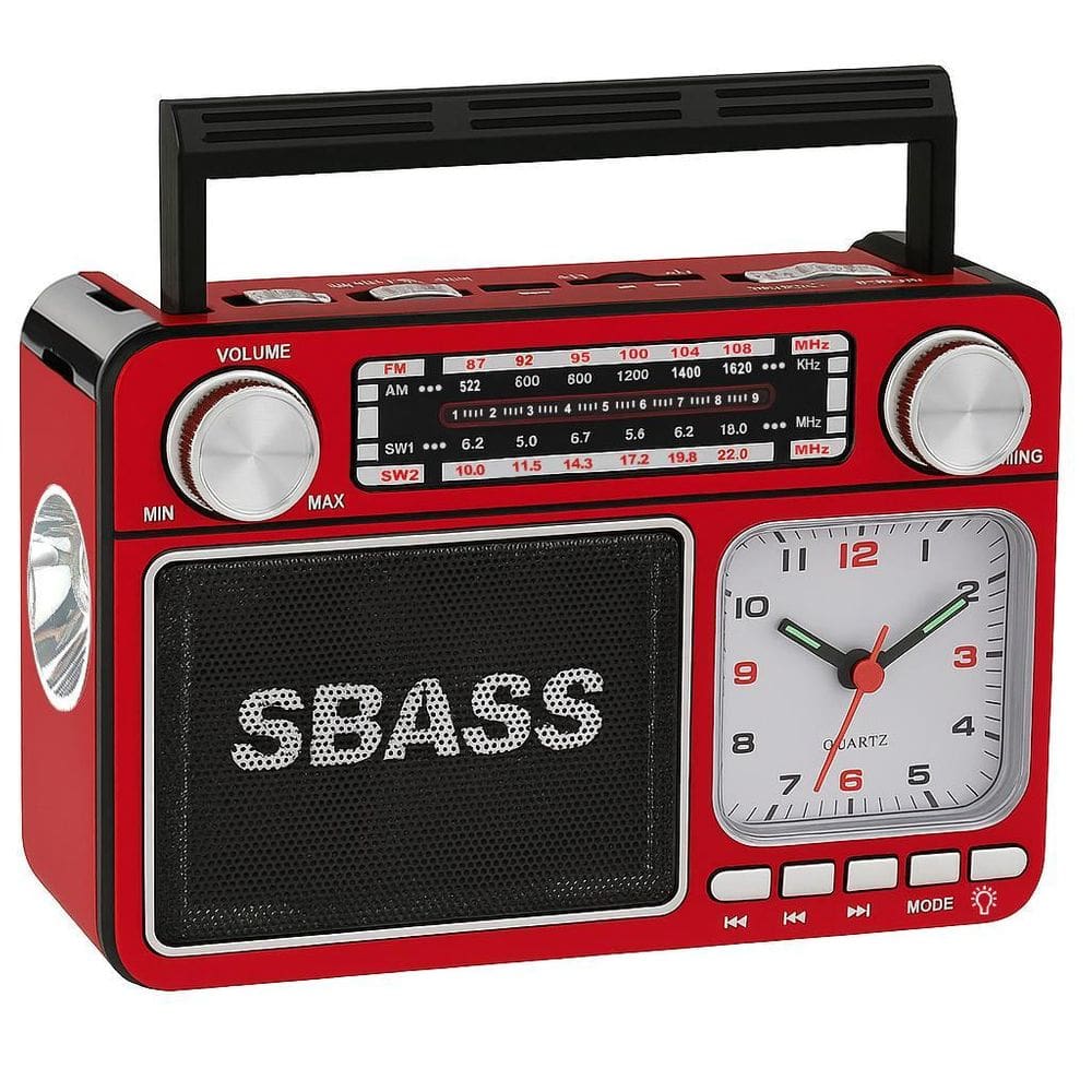 Rádio Portátil Recarregável Bluetooth Sbass Relógio, Usb, Tf