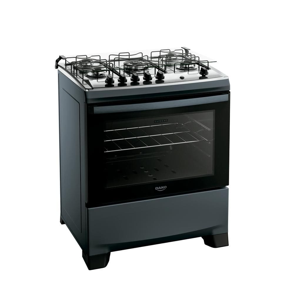 Fogão 5 Bocas a Gás Dako Supreme com Mesa de Inox e Forno 100L Titanium Bivolt