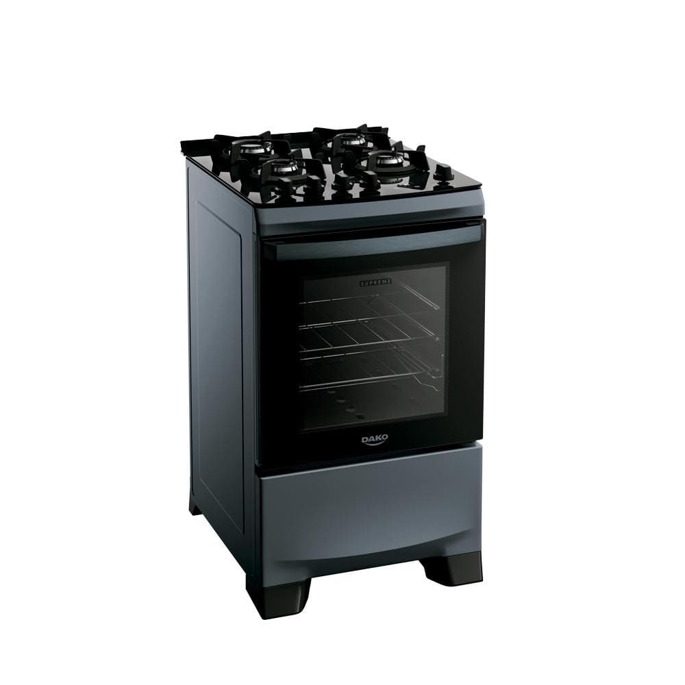Fogão 4 Bocas a Gás Dako Supreme Timer Glass com Mesa de Vidro e Forno 60L Titanium Bivolt