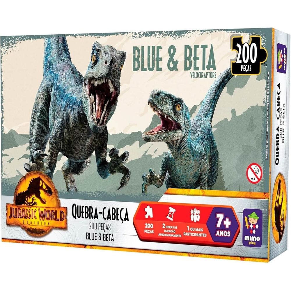 Quebra Cabeça Jurassic World Blue e Beta 200 Peças Mimo 2089