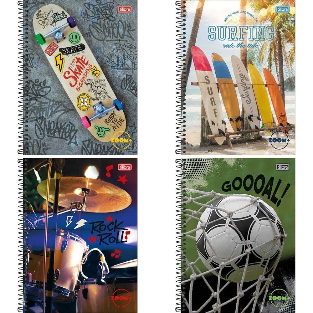 Caderno Espiral Tilibra Universitario Capa Dura 10 Matérias Zoom+ Masculino - Embalagem com 4 Unidades