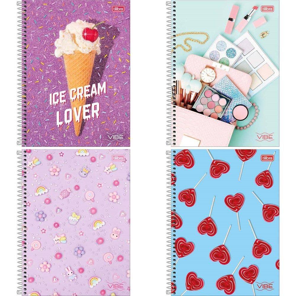 Caderno Espiral Tilibra Universitário Capa Dura 10 Matérias Vibe Feminino - Embalagem com 4 Unidades