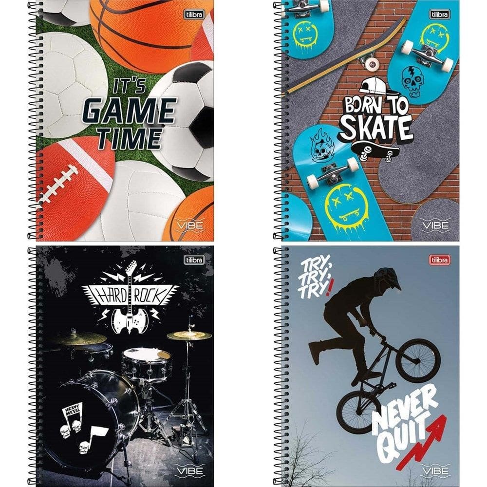 Caderno Espiral Tilibra Universitário Capa Dura 10 Matérias Vibe Masculino - Embalagem com 4 Unidades