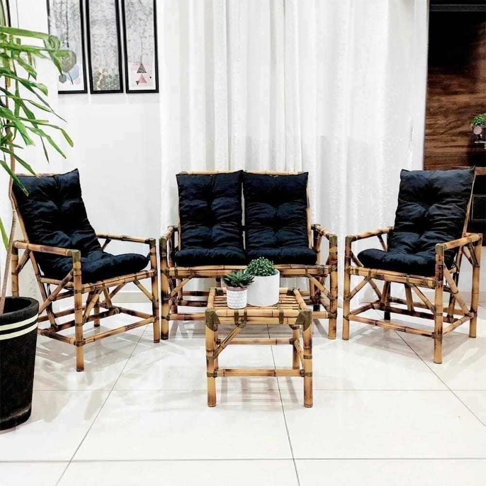 Conjunto Poltronas E Mesa Bambu Para área Externa C- Almofada