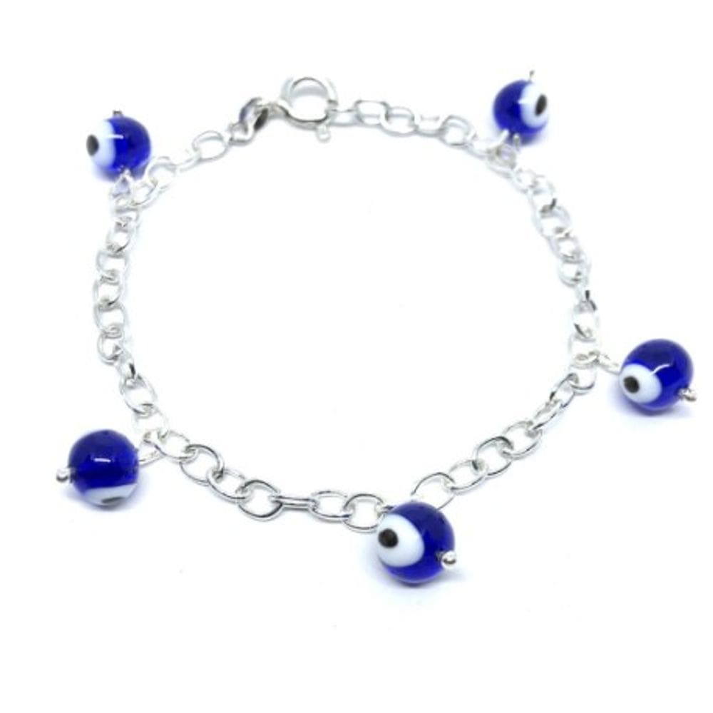 Pulseira Em Prata 925 Maciça Cadeado com Olho Grego 3 Fios Italiana 19CM 4MM