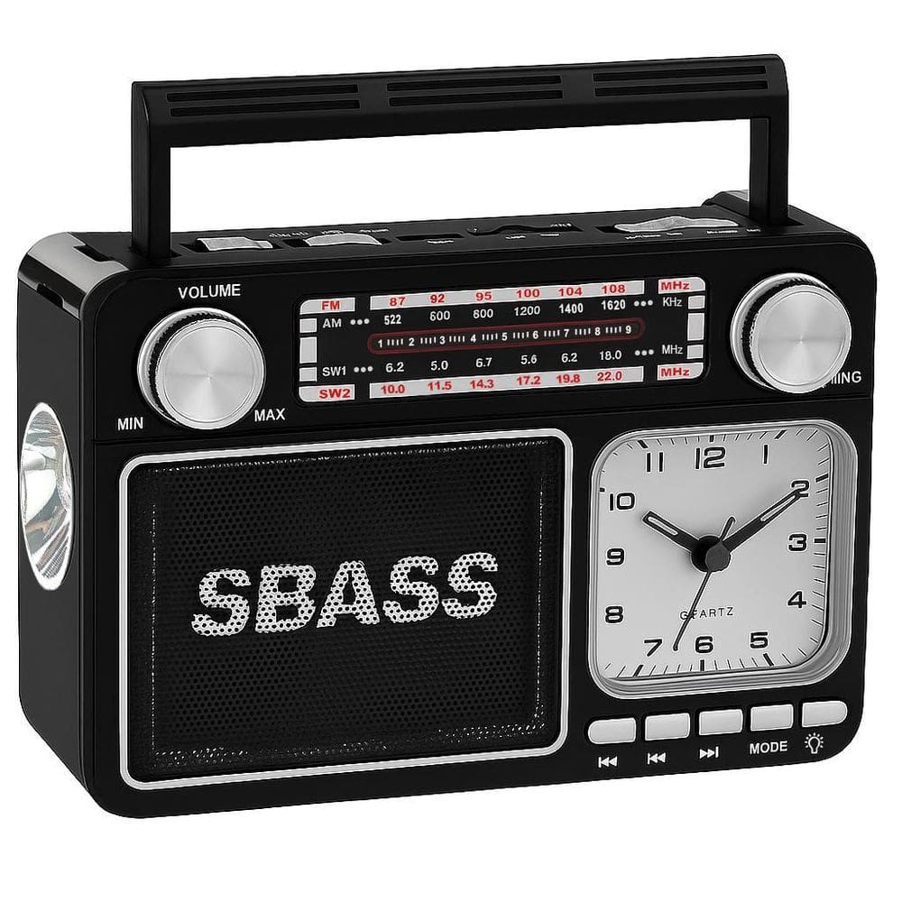 Rádio Portátil Recarregável Bluetooth Sbass Relógio, Usb, Tf