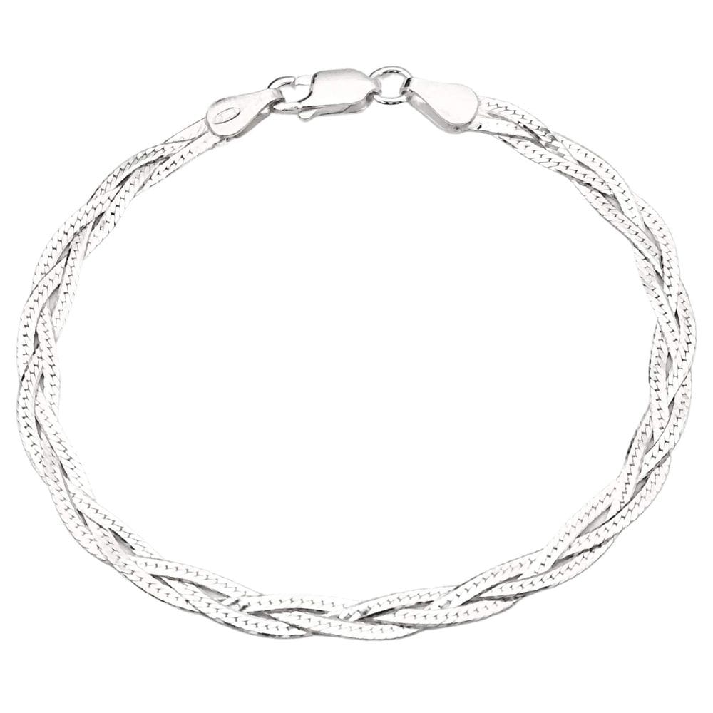 Pulseira Em Prata 925 Maciça Trançada 3 Fios Italiana 18CM 4MM