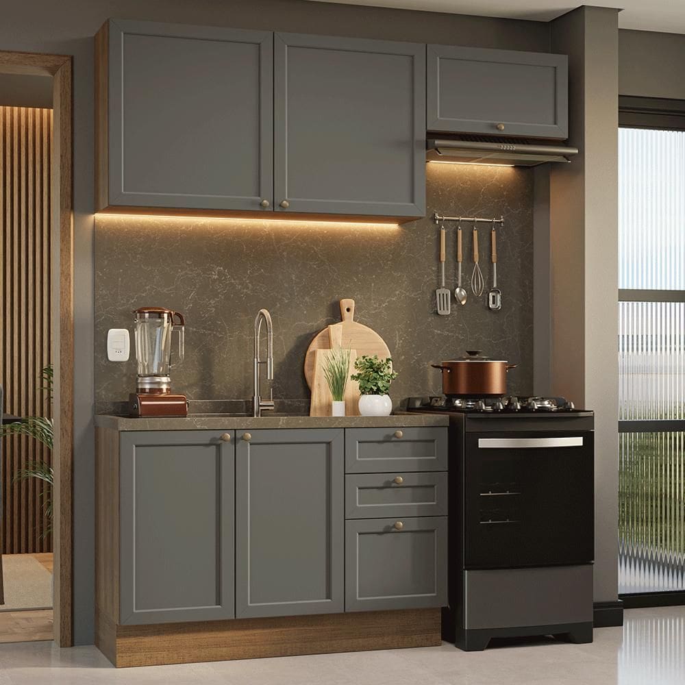 Armário de Cozinha Compacta 180 cm Rustic/Cinza Vik Madesa 02