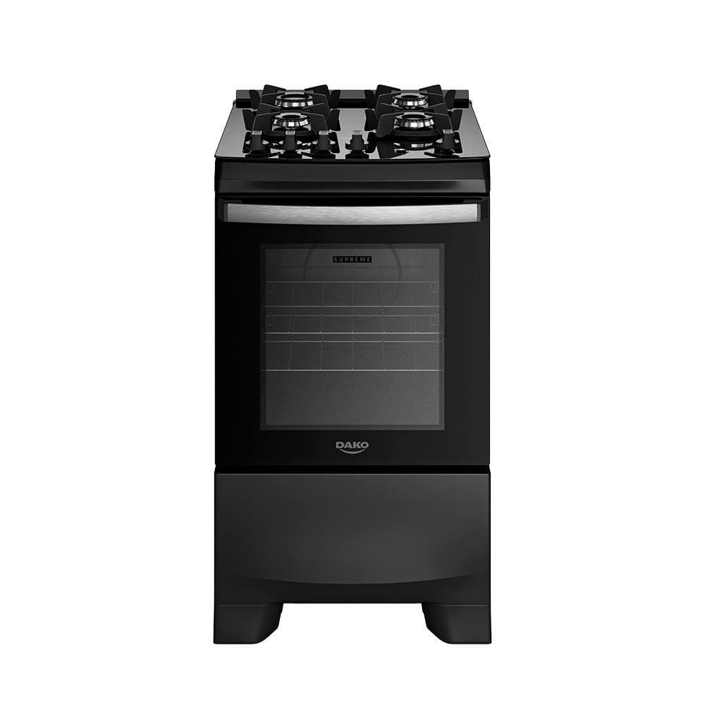 Fogão Dako 4 Bocas com Mesa de Vidro Mega Chama Supreme Glass Preto Bivolt