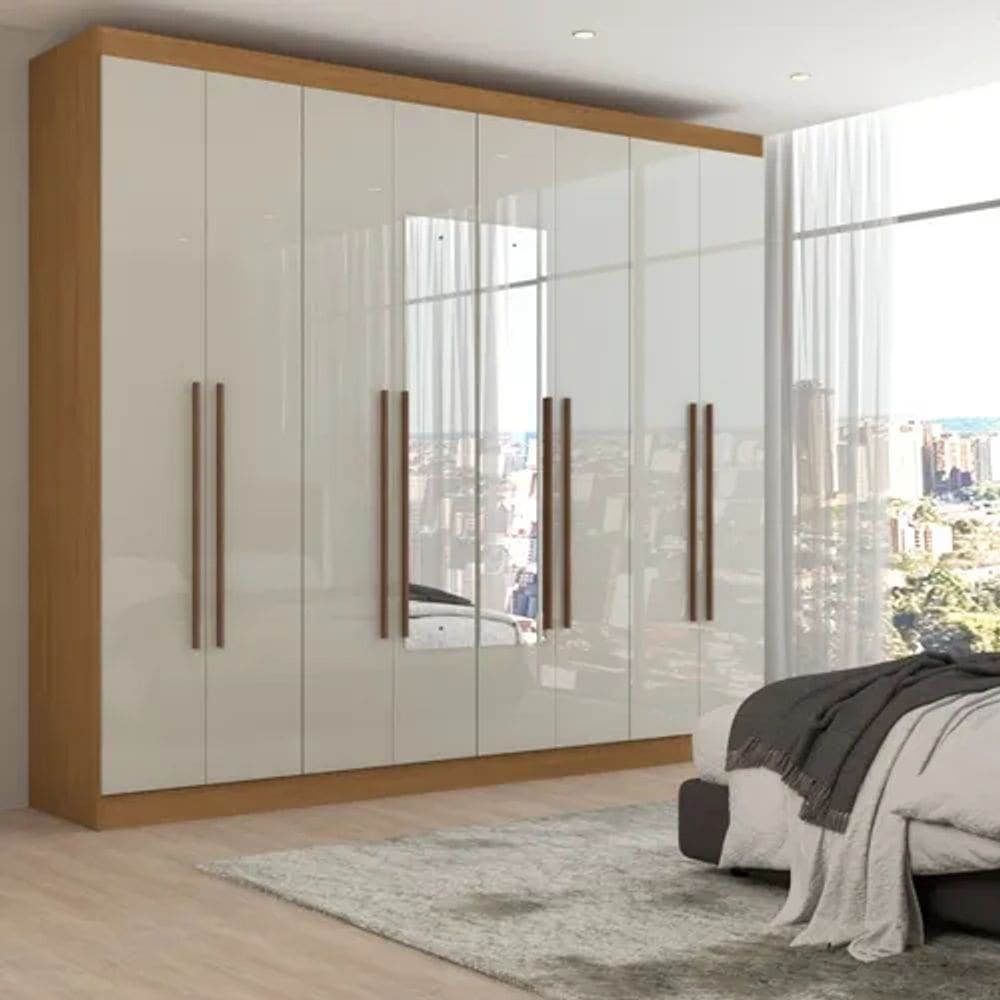 Guarda-roupa Ele E Ela 8 Portas 8 Prateleiras Com Espelho - Bege