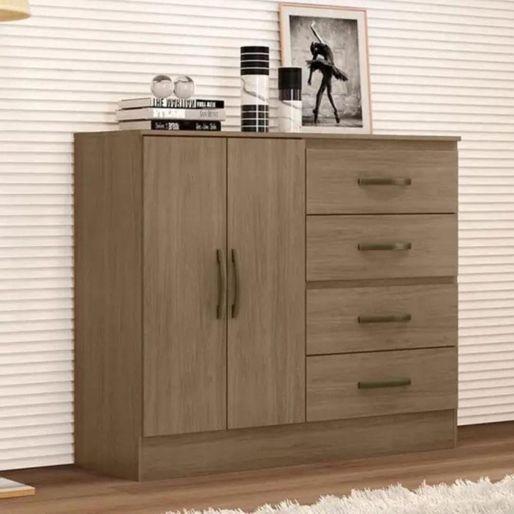 Gaveteiro Com 4 Gavetas 2 Porta Indiana Carvalho Oak