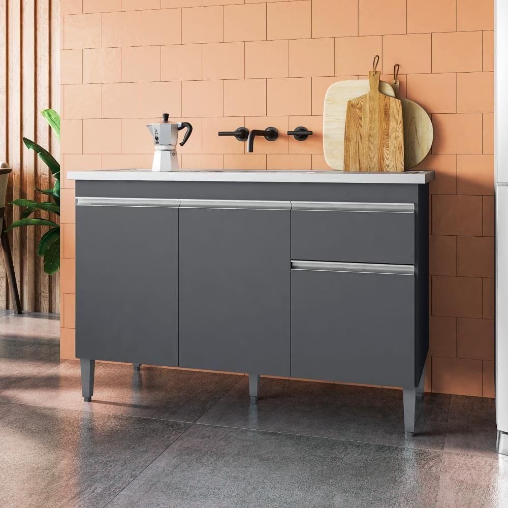 Balcão De Cozinha 2 Portas Oxford Cinza Fosco