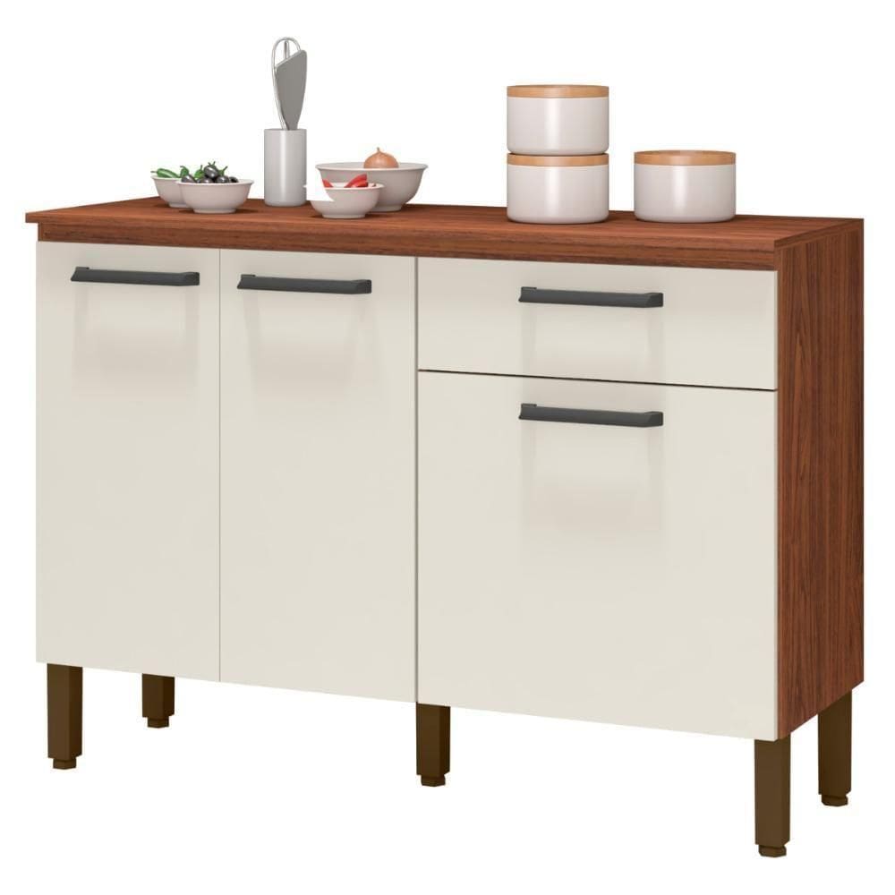 Balcão Pia Para Cozinha 2 Portas Corunha Nogueira Off White