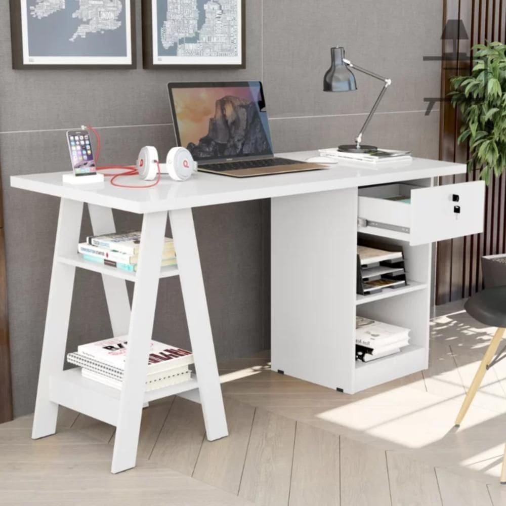 Escrivaninha Com 2 Prateleiras Juan Branco