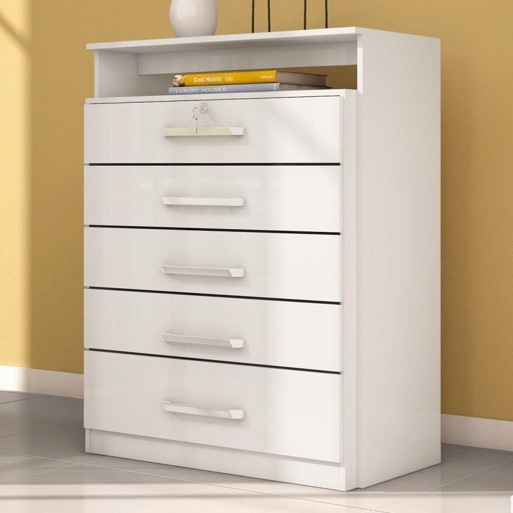 Cômoda Hanna 5 Gavetas Com Chave Branco