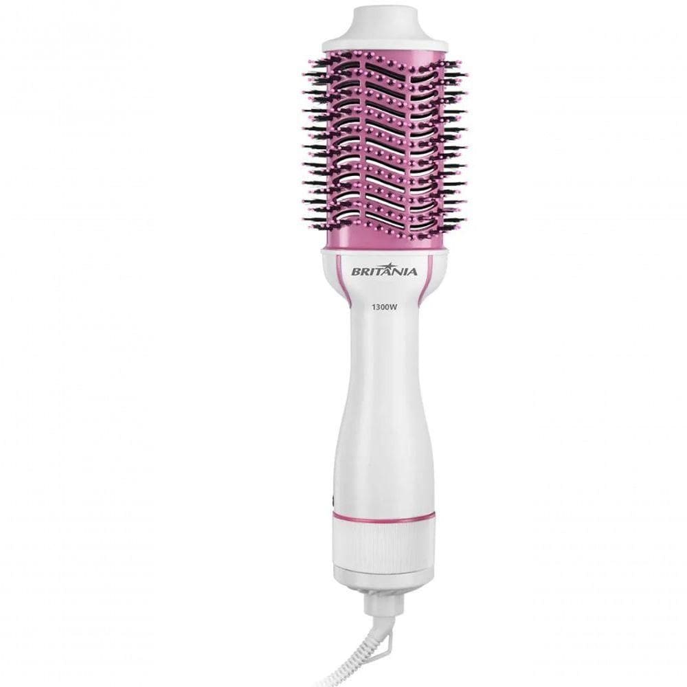 Escova Secadora 4x1 Britania 1300w Branca Com Rosa Nanoceramic Bivolt