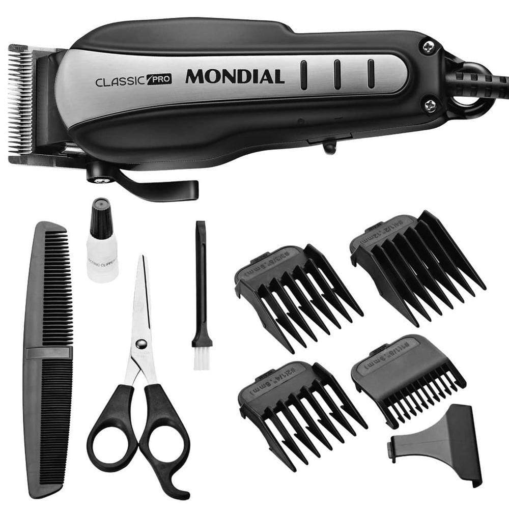 Maquina Cortar Cabelo Mondial 10w Inox-preta 110V