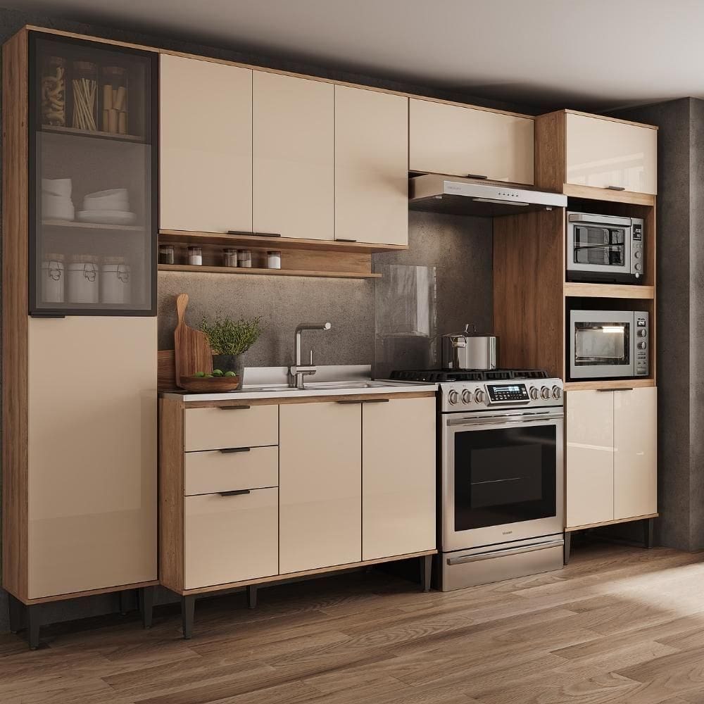 Armário De Cozinha Completa C Balcão Miami Metro Carraro Off White C Freijó