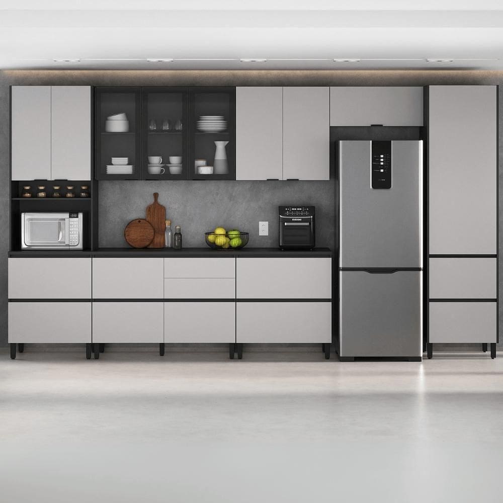 Cozinha Completa Itatiaia Lumina 410cm Em Madeira Mdf Grafite/fendi