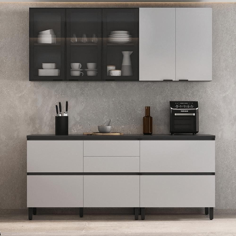 Cozinha Completa Itatiaia Lumina 200cm Em Madeira Mdf Grafite/fendi