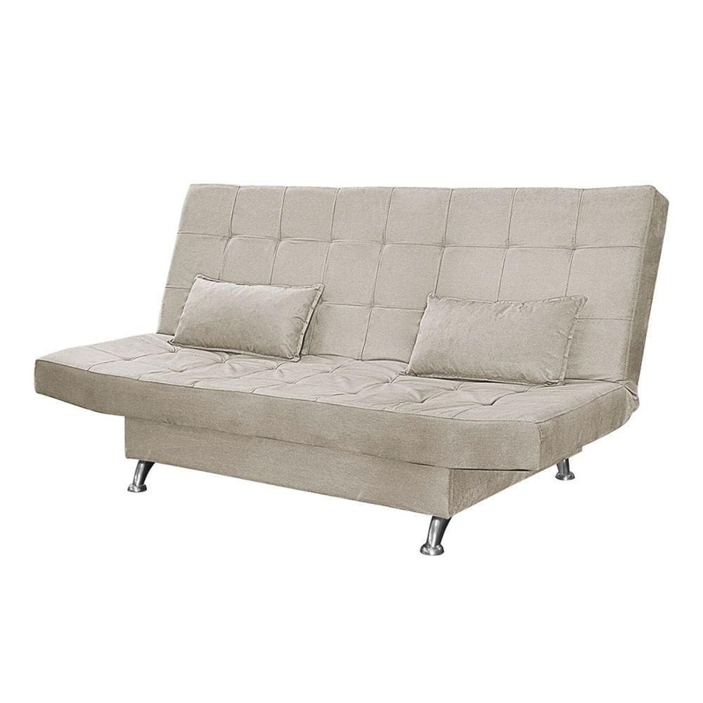 Sofá Cama Casal Com Almofadas 3 Lugares Rivera Suede Bege