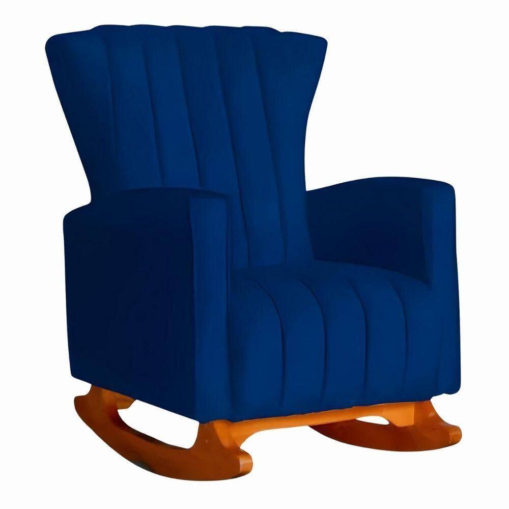 Poltrona De Amamentação De Balanço Estofado Melinda Suede Suede Azul Marinho