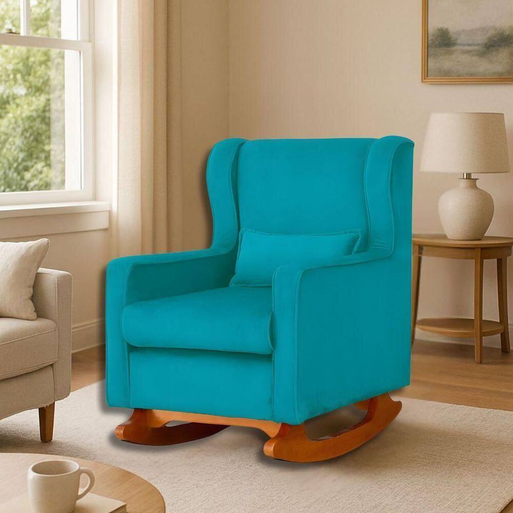 Poltrona Amamentar Descanso E Leitura De Balanço ágata Suede Suede Azul Turquesa