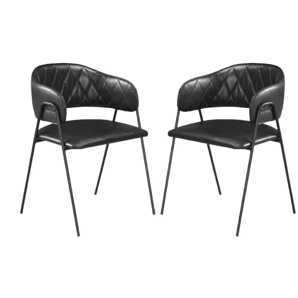 Conjunto 2 Cadeiras Veneza Couro Preto Metal Preto - C&M Decor