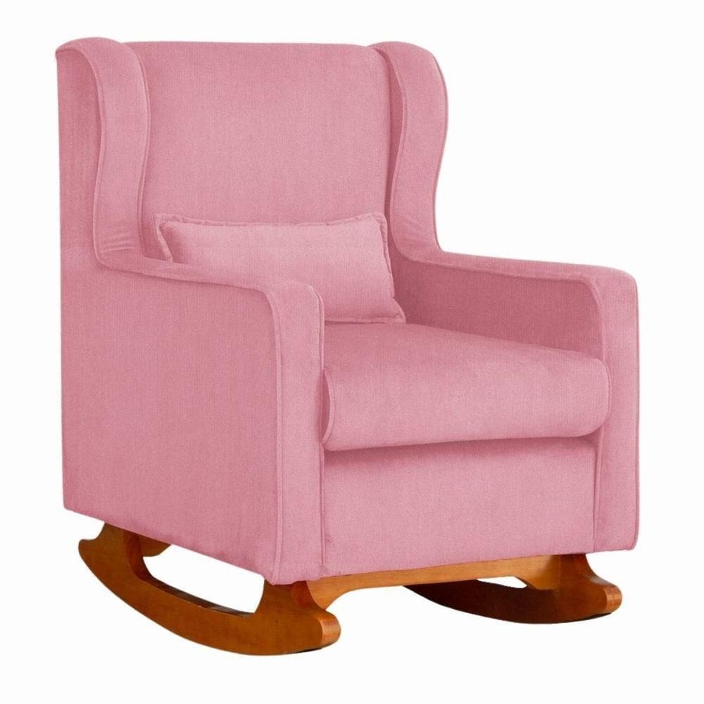 Poltrona De Descanso Com Balanço E Amamentar Aurora Suede Suede Rosa