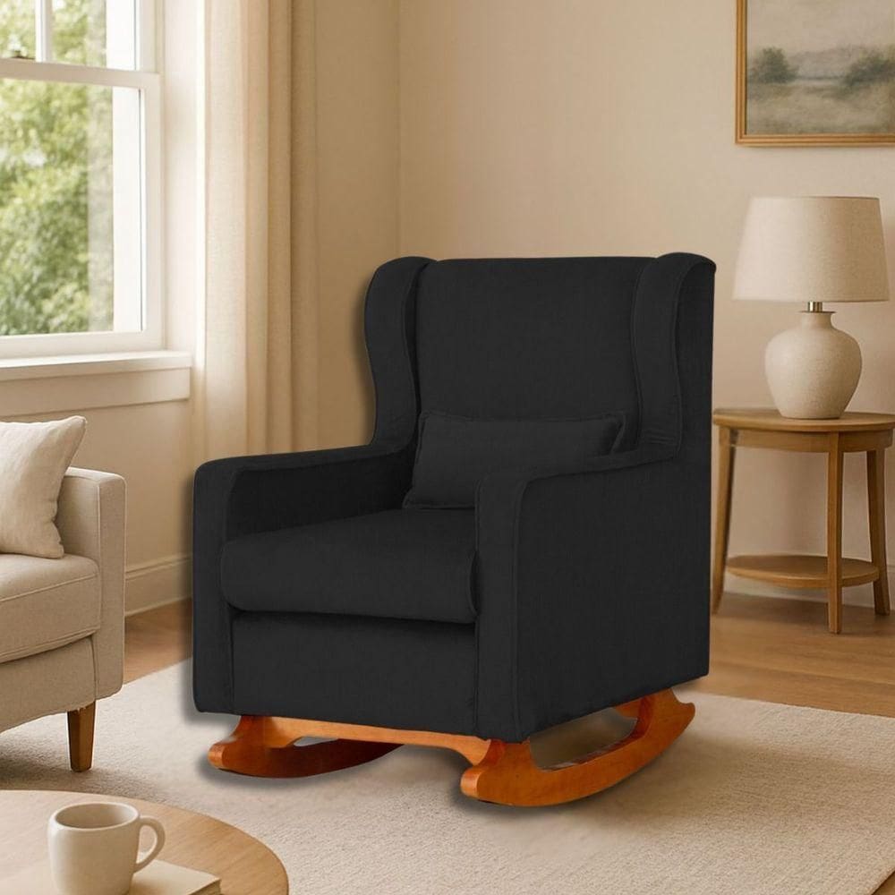 Poltrona Amamentar Descanso E Leitura De Balanço ágata Suede Suede Preto