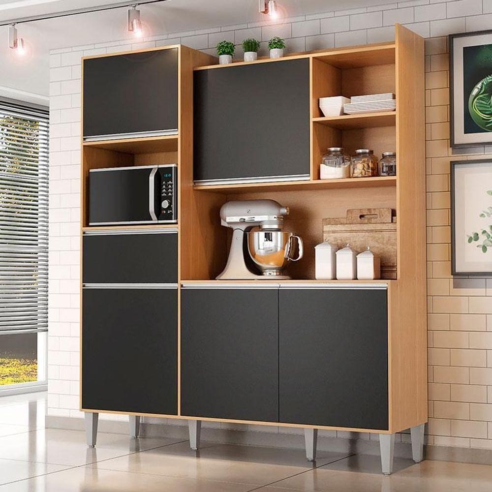 Armário Para Cozinha Kit Ambiente Isabel Amêndoa Preto - Ajl