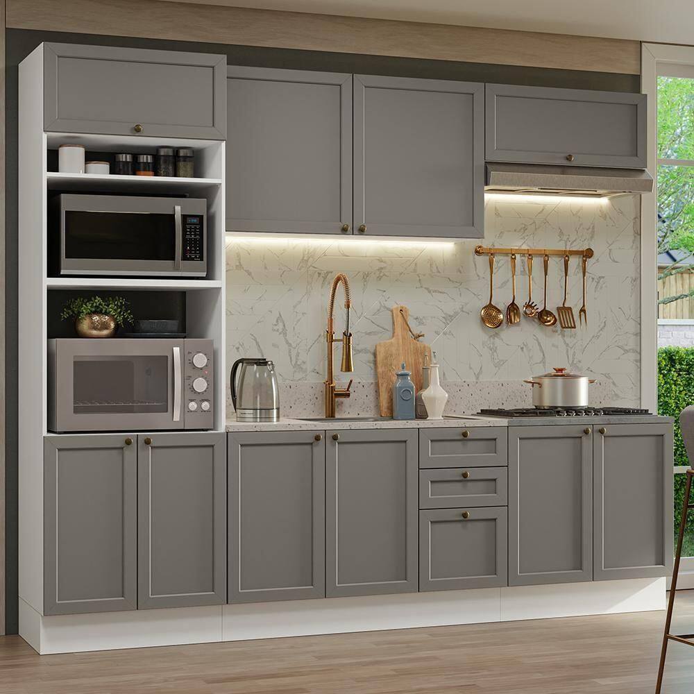 Armário De Cozinha Completa 270 Cm Branco/cinza Vik Madesa 01 Branco/cinza