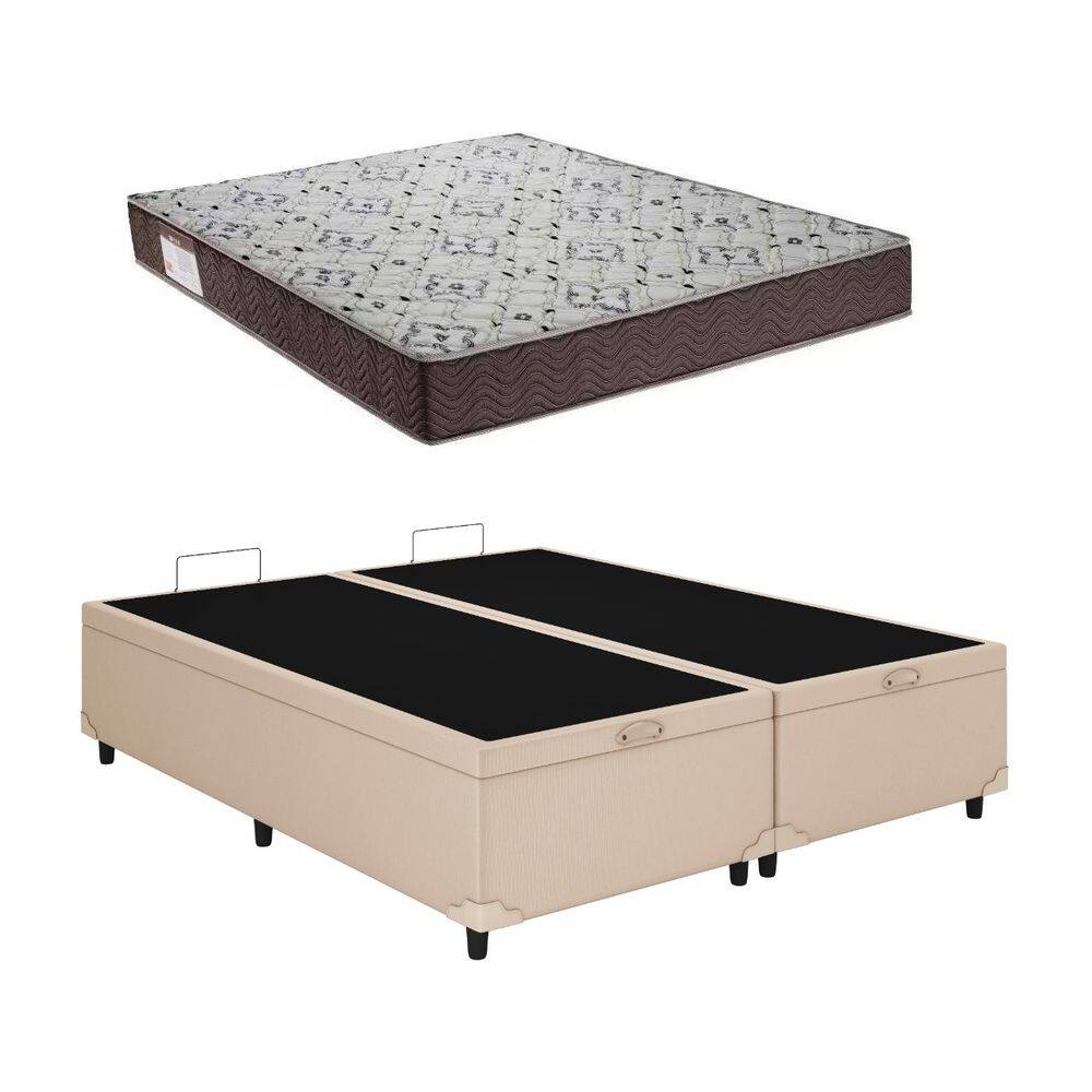 Cama Box Baú Queen Bipartido Bege Colchão ISO 150 D45 - Ortobom