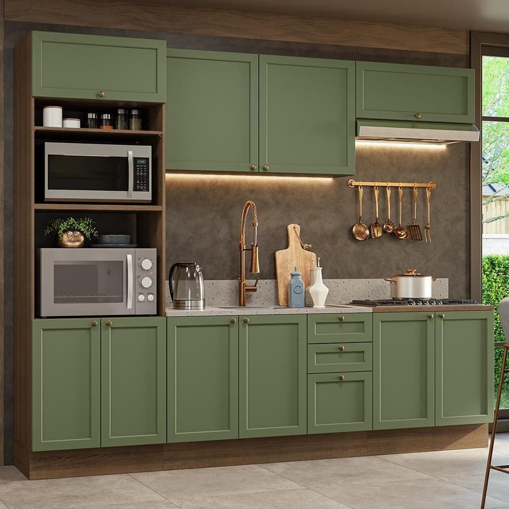 Armário De Cozinha Completa 270 Cm Rustic/verde Vik Madesa 01 Rustic/verde