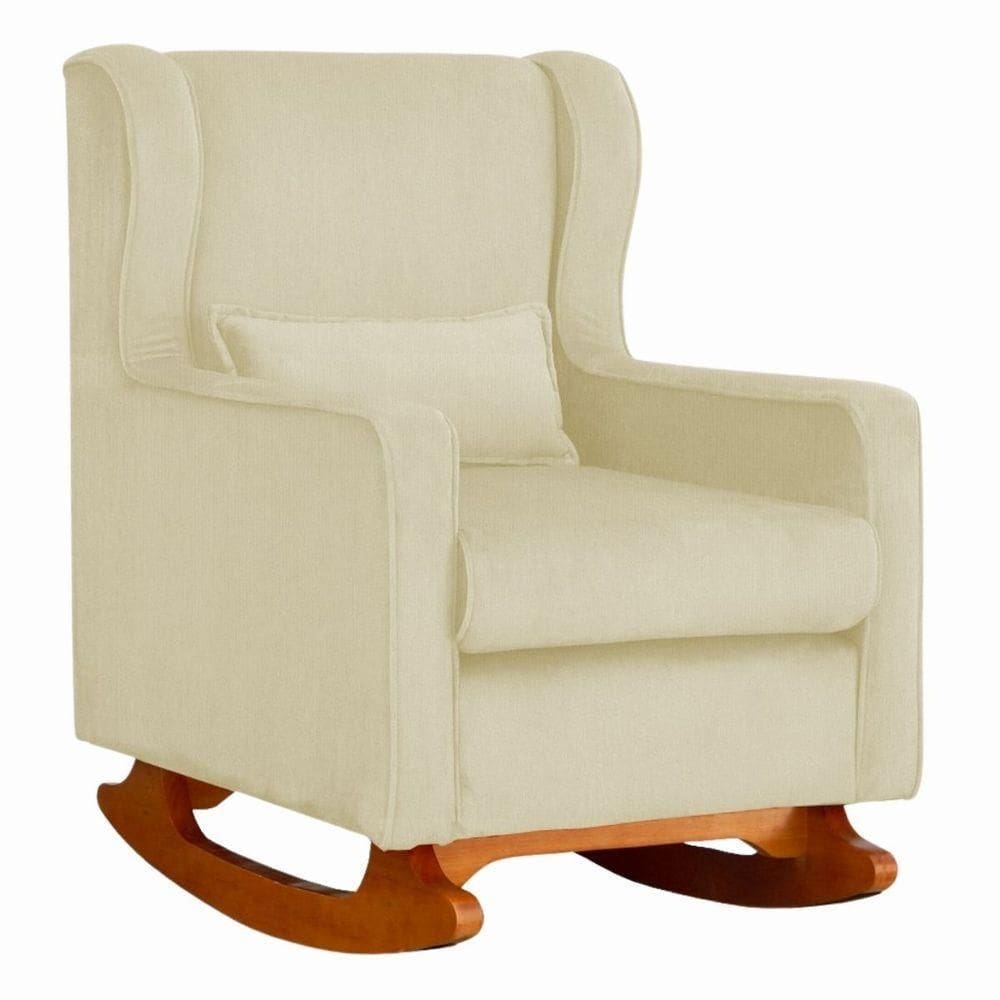Poltrona De Descanso Com Balanço E Amamentar Aurora Suede Suede Bege Claro
