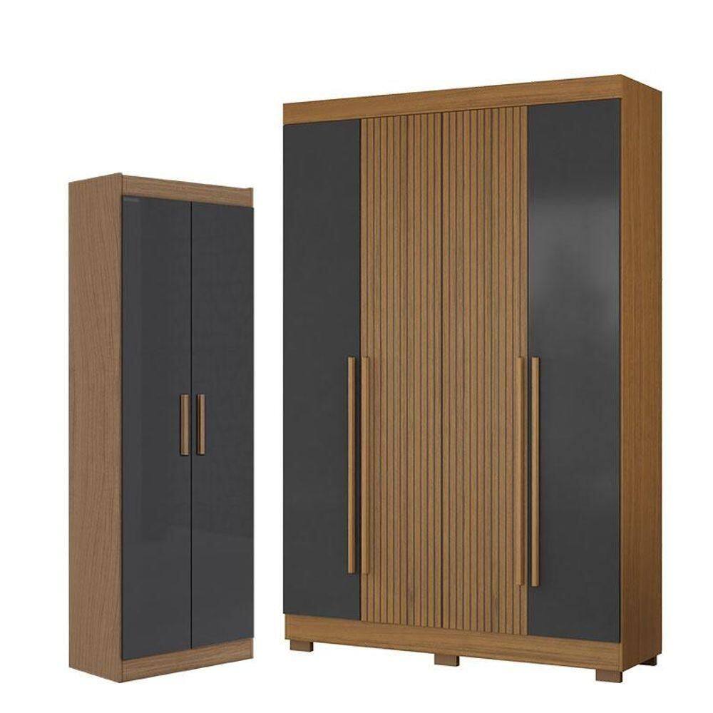 Guarda Roupa Casal 2030240 E Armário Multiuso 2000191 Atacama Grafite - Aramóveis