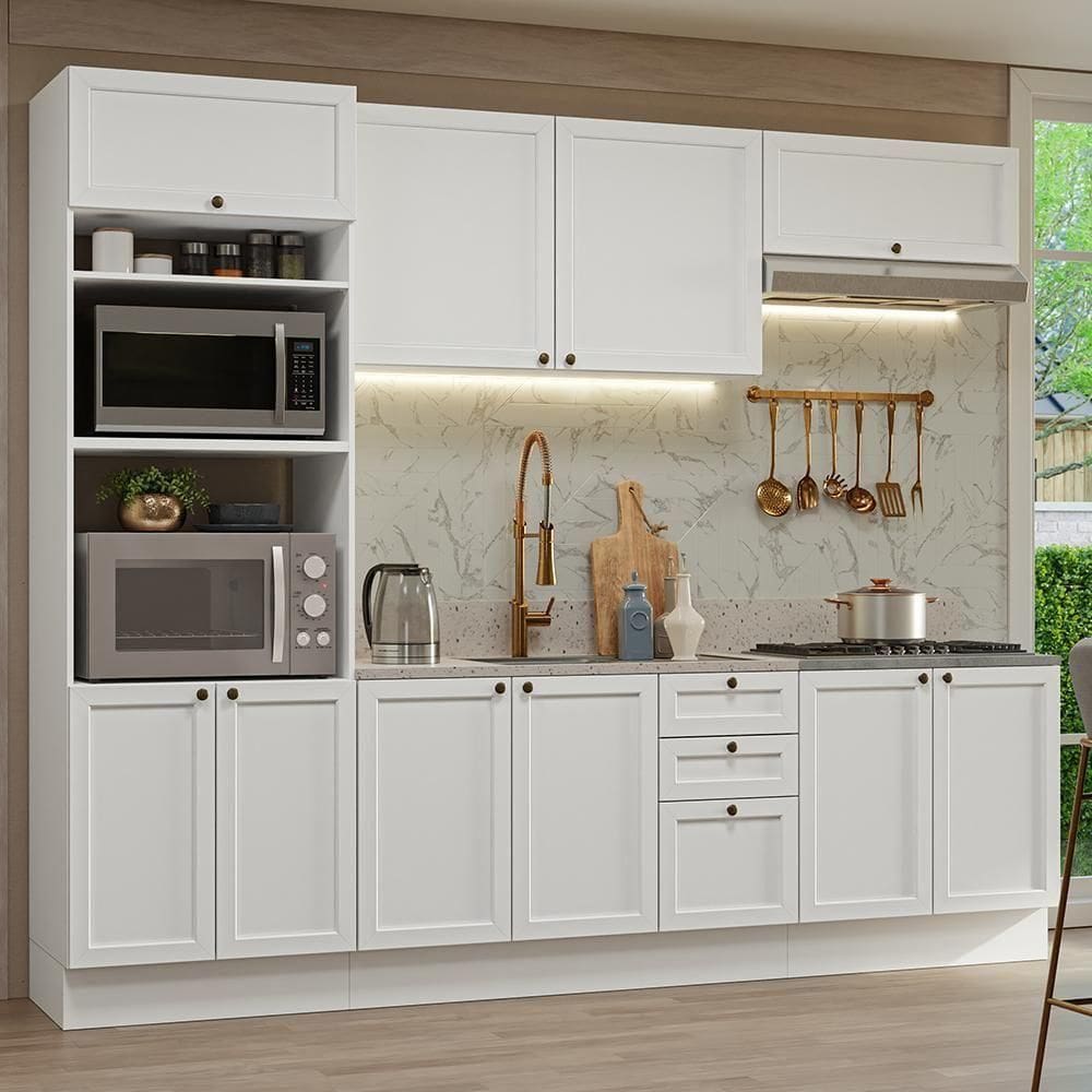 Armário De Cozinha Completa 270 Cm Branco Vik Madesa 01 Branco