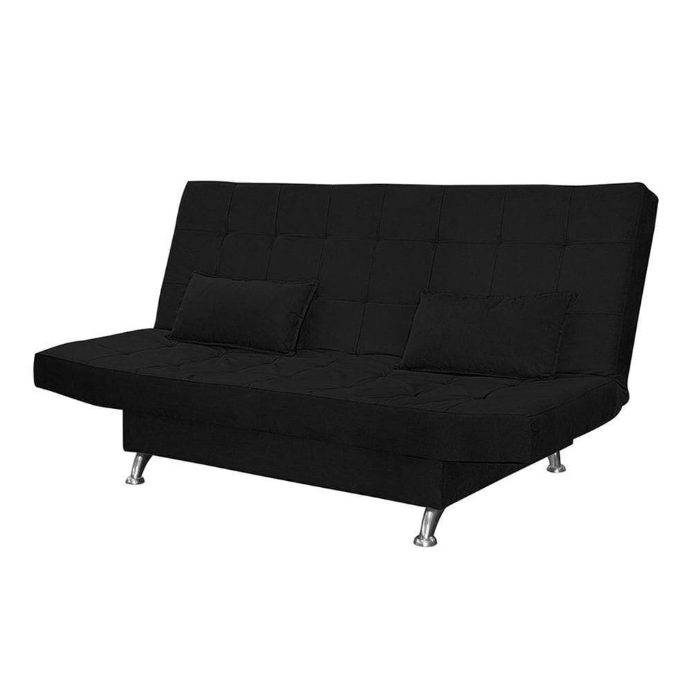 Sofá Cama 3 Lugares Com Almofada Califórnia Suede Preto